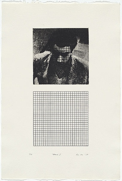 Artist: b'MADDOCK, Bea' | Title: b'Head I' | Date: 1972 | Technique: b'photo-etching, aquatint and line-etching, printed in black ink, from three plates'