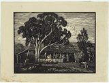 Artist: b'LINDSAY, Lionel' | Title: bRock Davis' boatshed, Woy Woy | Date: 1923 | Technique: b'wood-engraving, printed in black ink, from one block' | Copyright: b'Courtesy of the National Library of Australia'