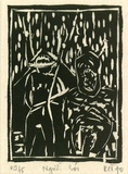 Artist: b'Nguyen, Tuyet Bach.' | Title: b'Nguoi soi [Savage]' | Date: 1990 | Technique: b'linocut, printed in black ink, from one block'