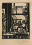 Artist: b'FEINT, Adrian' | Title: b'Bookplate: H.B.Muir.' | Date: 1936 | Technique: b'wood-engraving, printed in black ink, from one block' | Copyright: b'Courtesy the Estate of Adrian Feint'