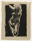 Artist: AMOR, Rick | Title: Not titled (standing nude). | Date: 1991 | Technique: woodcut, printed in black and red ink, from two blocks