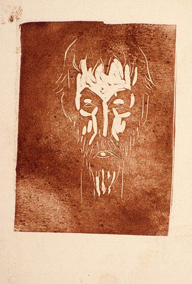 Artist: b'Bell, George..' | Title: b'(Bearded man) [recto; verso].' | Technique: b'linocut, printed in black ink, from one block'