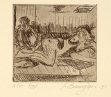 Artist: Birmingham, Richard. | Title: not titled [reclining figure] | Date: 1987 | Technique: etching, printed in black ink, from one plate