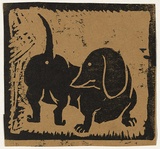 Artist: b'Bell, George..' | Title: b'(Dachshund).' | Technique: b'linocut, printed in black ink, from one block'