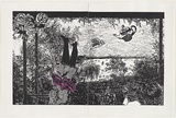 Artist: b'Manifold, Marion.' | Title: b'Rosy dreams: from the verandah of Purrumbete' | Date: 2007 | Technique: b'linocut, printed in black ink, from one block; fabric collage addition'