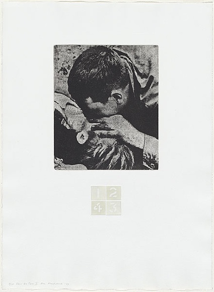 Artist: b'MADDOCK, Bea' | Title: b'Four by two II' | Date: 1977 | Technique: b'photo-etching,aquatint and stipple, printed in black ink, from five plates'