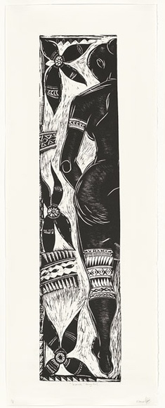 Artist: b'Kaikilekofe, Patrice.' | Title: bTa'ahine (Young girl). | Date: 2000 | Technique: b'woodcut, printed in black ink, from one block'