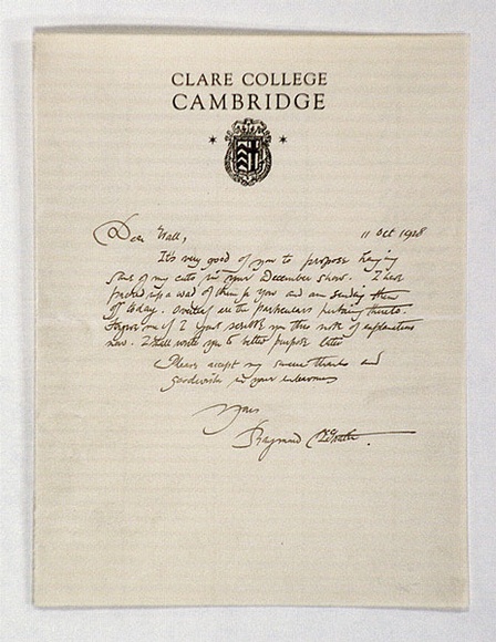 Artist: b'McGrath, Raymond.' | Title: b'Letter from Clare College, Cambridge' | Date: 1928