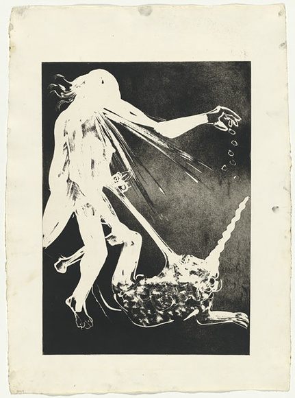 Artist: b'BOYD, Arthur' | Title: b'Lady blowing.' | Date: 1973-74 | Technique: b'aquatint, printed in black ink, from one plate' | Copyright: b'Reproduced with permission of Bundanon Trust'