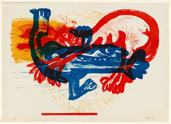 Title: b'not titled [blue and red figures colliding]' | Date: 1970 | Technique: b'lithograph, printed in colour, from multiple stones [or plates]'