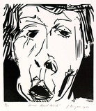 Artist: b'Burgess, Jeff.' | Title: b'Human head, female.' | Date: 1981 | Technique: b'linocut, printed in black ink, from one block'