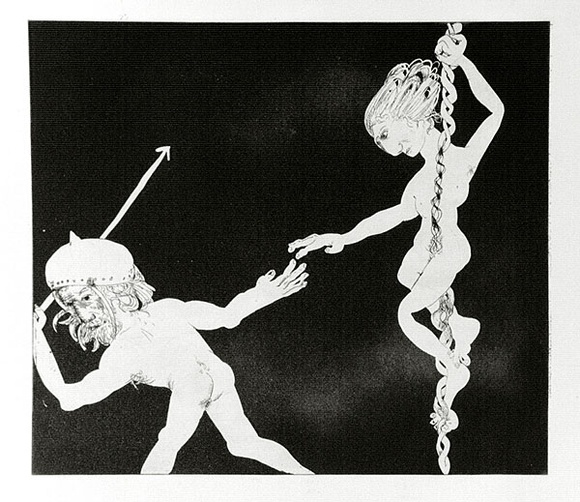 Artist: b'BOYD, Arthur' | Title: b'hoisting herself with a rope...' | Date: (1970) | Technique: b'etching and aquatint, printed in black ink, from one plate' | Copyright: b'Reproduced with permission of Bundanon Trust'