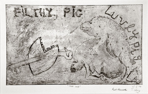 Artist: b'Hamilton, Rod.' | Title: b'TRUE LOVE.' | Date: 1991 | Technique: b'etching and aquatint, printed in black ink, from one plate'