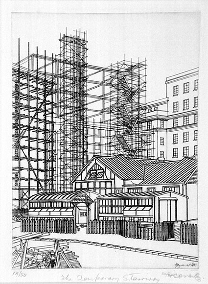 Artist: b'Coventry, Frederick.' | Title: b'The temporary stairway.' | Date: 1929-30 | Technique: b'engraving, printed in black ink, from one copper plate'