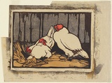 Artist: b'OGILVIE, Helen' | Title: b'Chooks in the straw.' | Date: 1932 | Technique: b'linocut, printed in colour, from three blocks'