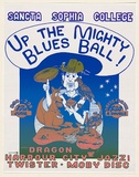 Artist: b'EARTHWORKS POSTER COLLECTIVE' | Title: b'Sancta Sophia College: Up the Mighty Blues Ball.' | Date: 1977 | Technique: b'screenprint, printed in colour, from two stencils'