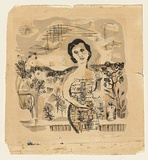 Title: not titled [woman holding a pot] | Technique: lithograph, printed in colour, from three stones