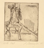 Artist: Birmingham, Richard. | Title: not titled [seated figure] | Date: 1987 | Technique: etching, printed in black ink, from one plate