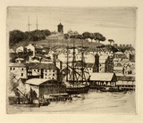 Artist: b'LINDSAY, Lionel' | Title: bOld Miller's Point, Sydney | Date: 1925 | Technique: b'etching and drypoint, printed in brown ink, from one plate' | Copyright: b'Courtesy of the National Library of Australia'