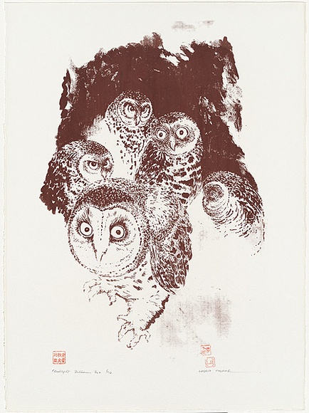 Artist: b'Thorpe, Lesbia.' | Title: b'Flashlight intrusion no.4' | Date: 1984 | Technique: b'screeenprint, printed in brown ink, from one stencil'