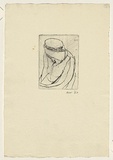 Title: b'not titled [abstracted male figure with headwear]' | Date: 1962 | Technique: b'drypoint, printed in black ink, from one plate'