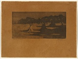 Artist: b'TRAILL, Jessie' | Title: b'Moonlit harvest' | Date: 1914 | Technique: b'aquatint, etching printed in brown ink with plate-tone, from one plate'