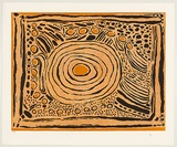 Title: b'Waterholes' | Date: November 2009 | Technique: b'relief print, printed in colour using a reduction technique, from one lino block and two medium density fibre (MDF) boards'