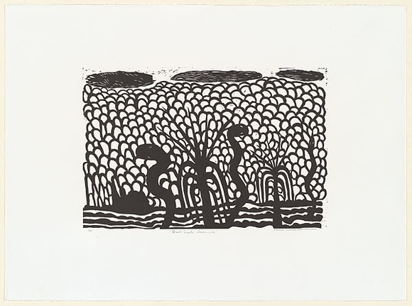 Artist: b'Thompson, Maureen.' | Title: b'Black snake dreaming' | Date: 2002 | Technique: b'linocut, printed in black ink, from one block'