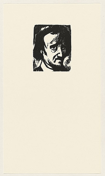 Artist: b'AMOR, Rick' | Title: b'Not titled (worried male face 3).' | Date: (1990) | Technique: b'woodcut, printed in black ink, from one block'