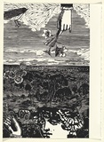 Title: View of Geelong toward great, great grandmother Stinton's garden - Panel 3 | Date: 2007 | Technique: linocut, printed in black ink, from one block