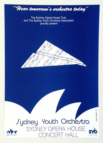 Artist: b'Stejskal, Josef Lada.' | Title: b'Hear tomorrow's orchestra today' ... Sydney Youth Orchestra, Sydney Poera House Concert Hall | Date: 1989 | Technique: b'offset-lithograph, printed in black ink, from one plate'