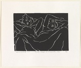 Artist: b'Dallwitz, David.' | Title: b'Shirley and Jacqui at Normanville.' | Date: 1945 | Technique: b'linocut, printed in black ink, from one block'