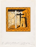 Artist: Snell, Ted. | Title: Instruments of the Passion III. | Date: 1985 | Technique: linocut, printed in colour, from two blocks