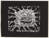 Title: not titled [abstract composition 3: filaments of circular motif radiating outwards] | Date: c.1993 | Technique: cliché-verre, printed in black, from hand-drawn glass negative