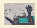 Artist: b'Clapson, Jenny.' | Title: b'Crayfishermen preparing for the coming season - Kingscote Wharf.' | Date: 1999 | Technique: b'etching, printed in colour, from  one solar and one acrylic plate'