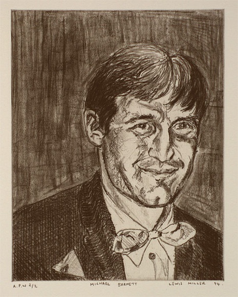 Artist: Miller, Lewis. | Title: Michael Barnett | Date: 1994 | Technique: etching, softground, roulette and drypoint, printed in black ink, from one plate | Copyright: © Lewis Miller. Licensed by VISCOPY, Australia