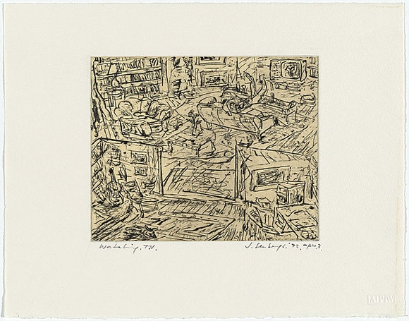 Artist: Senbergs, Jan. | Title: Watching T.V. | Date: 1992 | Technique: etching, printed in black ink, from one plate | Copyright: © Jan Senbergs