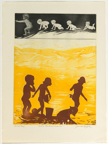 Artist: b'GRIFFITH, Pamela' | Title: b'Eastern sea board, under six' | Date: 1980 | Technique: b'etching, soft ground, aquatint, printed in colour from two zinc plates' | Copyright: b'\xc2\xa9 Pamela Griffith'