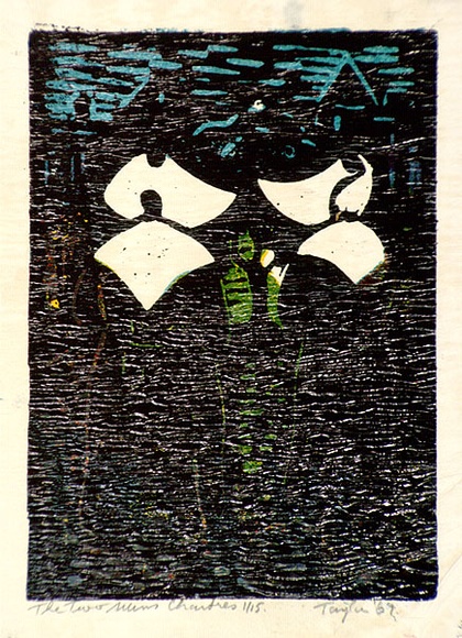 Artist: b'Taylor, John H.' | Title: b'The two nuns, Chartres' | Date: 1952 | Technique: b'linocut, printed in colour, from five blocks'