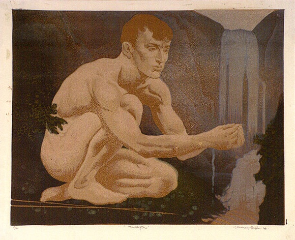 Artist: b'GRIFFIN, Murray' | Title: b'Thirsty one' | Date: 1938 | Technique: b'linocut, printed in colour, from one block'