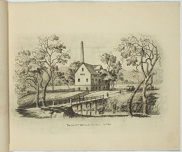 Artist: b'Nixon, F.R.' | Title: bThe SA company's mill on the Torrens, N. view. | Date: 1845 | Technique: b'etching, printed in black ink, each from one plate'