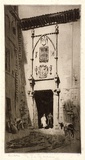 Artist: LINDSAY, Lionel | Title: Inn of the Holy Brotherhood, Toledo | Date: 1926 | Technique: drypoint, printed in brown ink with plate-tone, from one plate | Copyright: Courtesy of the National Library of Australia