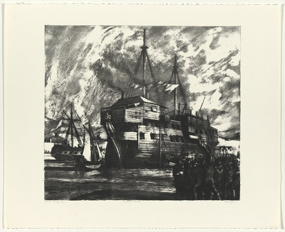 Artist: b'Dunlop, Brian.' | Title: b'Convict hulk' | Date: 1986 | Technique: b'lithograph, printed in black ink, from one stone'