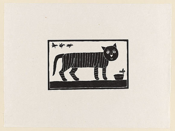 Artist: b'Groblicka, Lidia.' | Title: b'The cat' | Date: 1971 | Technique: b'woodcut, printed in black ink, from one block'