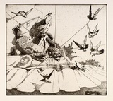 Artist: FEINT, Adrian | Title: (Fountain with pigeons). | Date: c.1922 | Technique: etching, printed in black ink, from one plate | Copyright: Courtesy the Estate of Adrian Feint