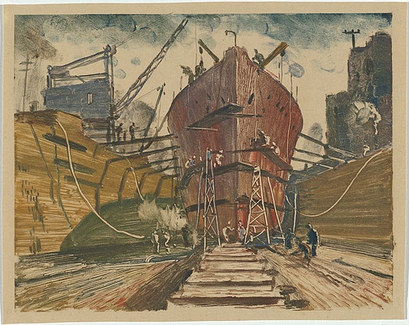 Title: b'Cockatoo dockyard' | Date: 1948 | Technique: b'monotype, printed in colour, from one plate'