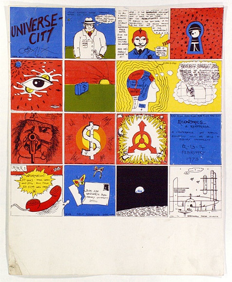 Artist: b'EARTHWORKS POSTER COLLECTIVE' | Title: b'Universe-city comix: Read by discerning people everywhere.' | Date: 1972 | Technique: b'screenprint, printed in colour, from multiple stencils'