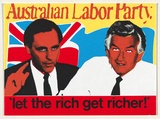 Artist: Robertson, Toni. | Title: Postcard: Let the rich get richer (Australian labor party) | Technique: screenprint, printed in colour, from multiple stencils | Copyright: © Toni Robertson