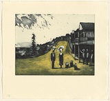 Artist: b'Shead, Garry.' | Title: b'Thirroul' | Date: 1994-95 | Technique: b'etching and aquatint, printed in blue-black and yellow inks, from two plates' | Copyright: b'\xc2\xa9 Garry Shead'