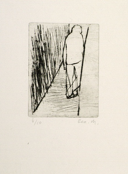 Artist: b'MADDOCK, Bea' | Title: b'Lane figure.' | Date: 1966-67 | Technique: b'drypoint, printed in black ink, from one copper plate'